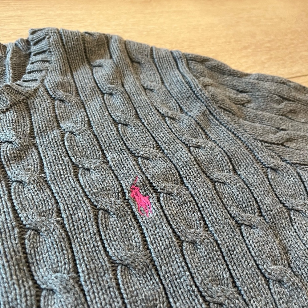 Ralph Lauren Crew Neck Cable Knit Gray Cotton Sweater Preppy Size XL - Picture 2 of 6
